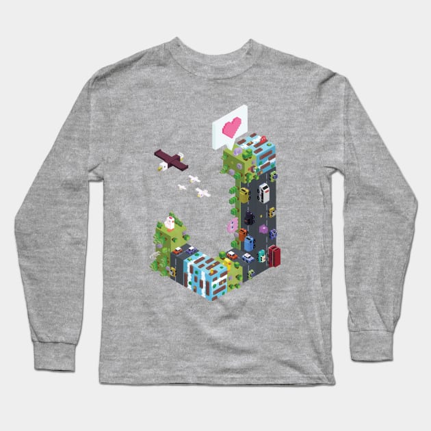 Pac Man Crossy Road Isometric City Long Sleeve T-Shirt by Jasmine Chang Art